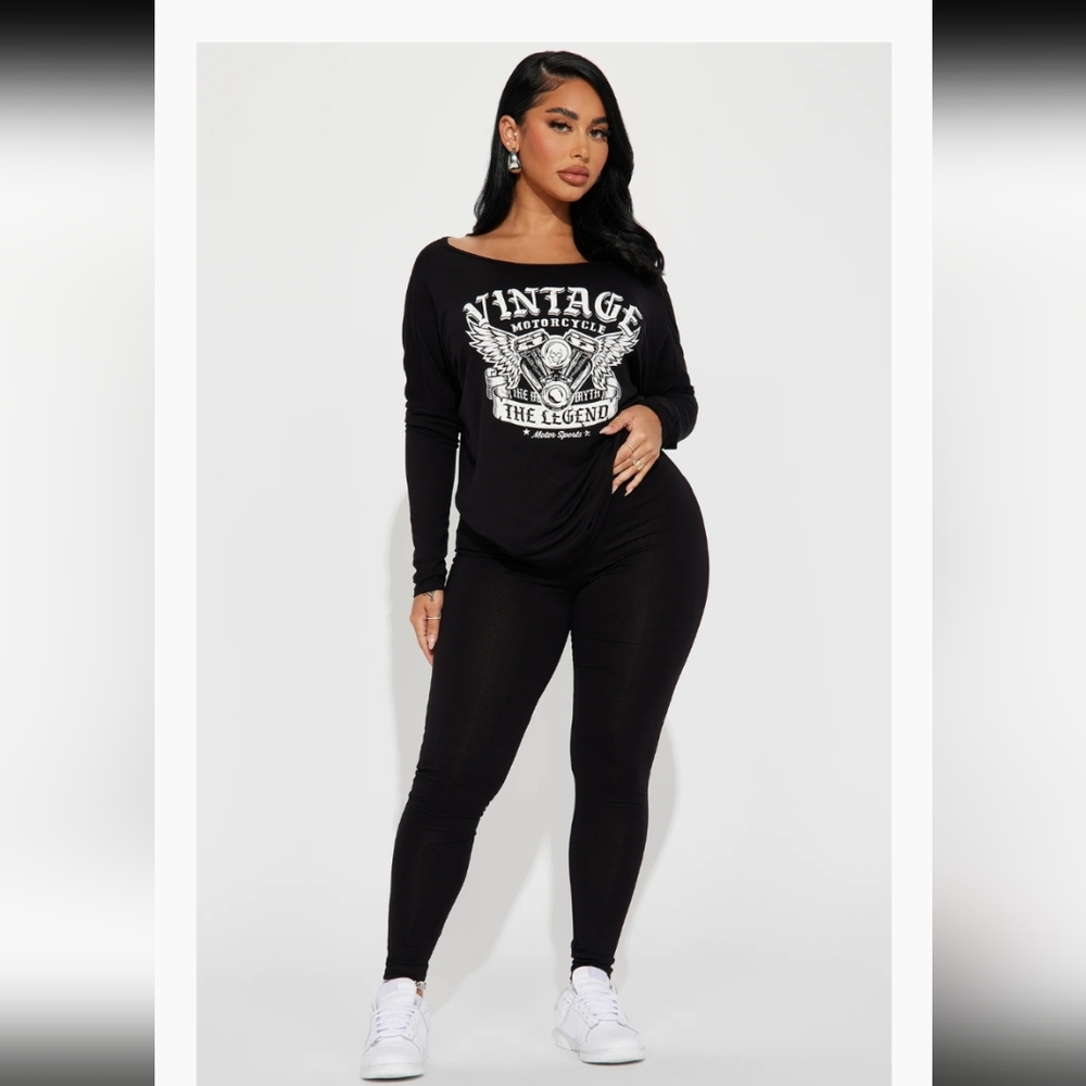 Fashion Nova Black & White Graphic Motorcycle Vintage Style Shirt Blouse Size 2X